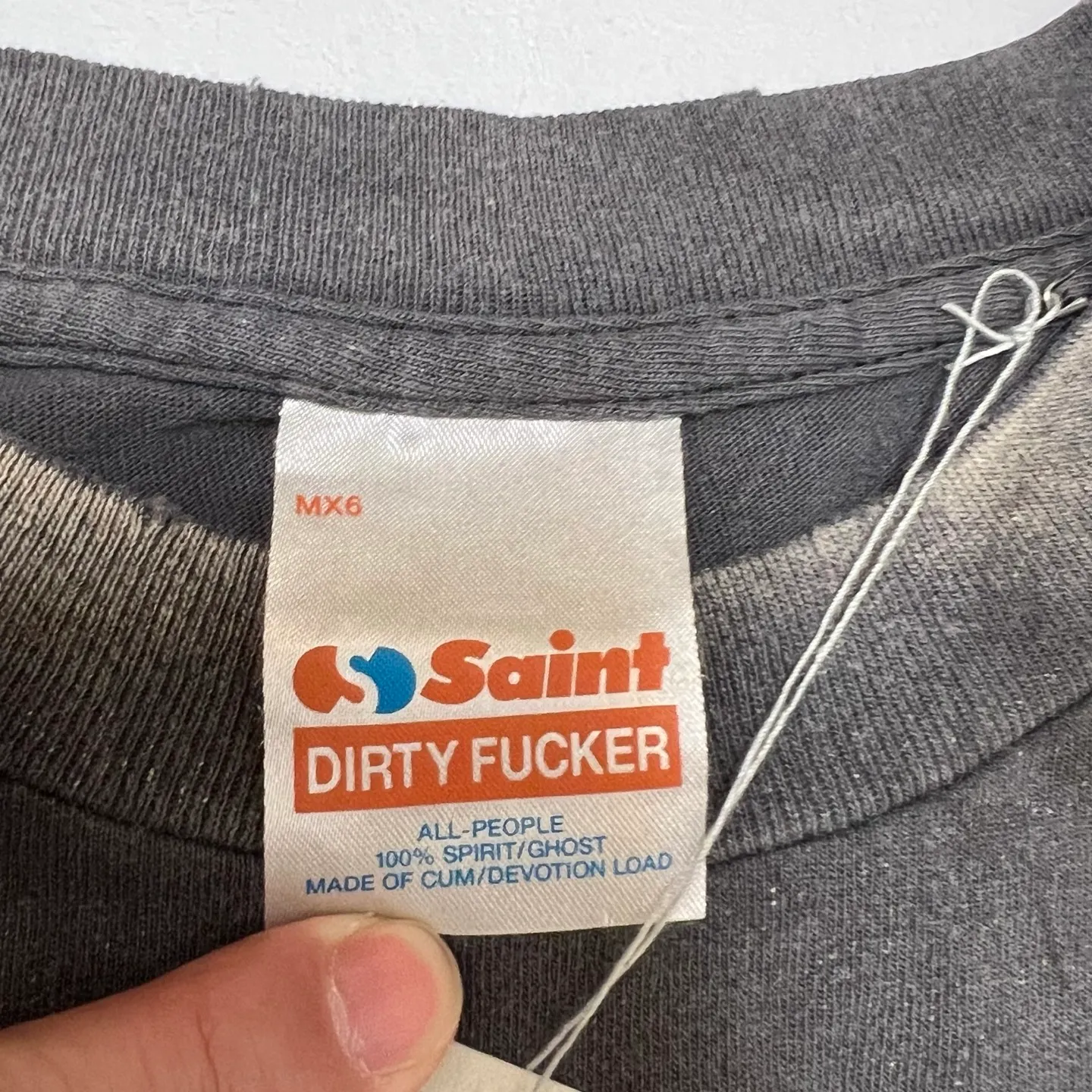 SAINT Mxxxxxx EGG SS TEE/BLK Broken egg shell/SAINT LOGO projection distressed retro short-sleeves Washed black S-XL Correct version Customized co-branded main mark/washed mark/cherub mark Tubular fabric Garment dyeing Rewashing water fading Destroying graffiti Simulating natural distressed effect Top-notch printing technology Washing treatment